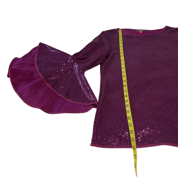 Vince Camuto Sequin/Metallic Bell Sleeve Top In Arresting Plum Size M NWT - Picture 6 of 13